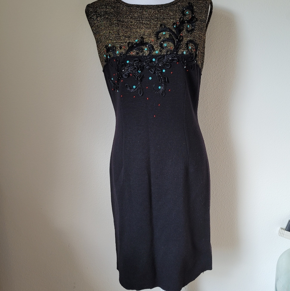 Hartley's Vintage 100% Wool Cap Sleeve Sheath Dress with Embroidery and …